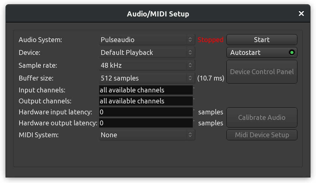 PulseAudio settings
